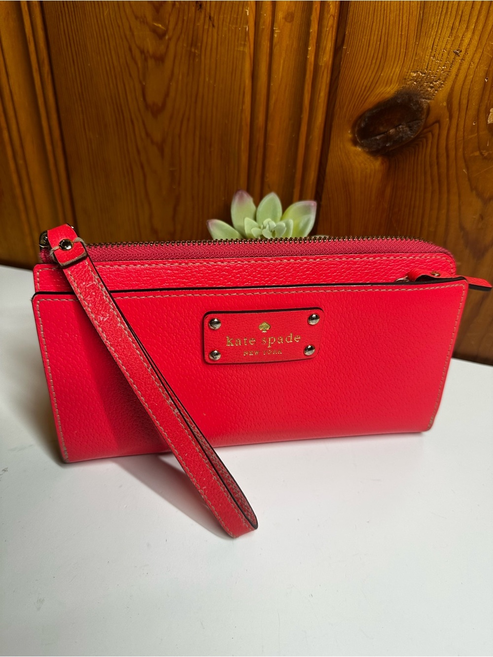 kate spade Hot Pink Pebbled Leather Wristlet